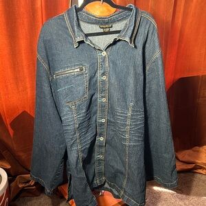 Ashley Stewart Denim Jacket Blouse Button Up